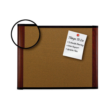 3M Cork Bulletin Board, 36 x 24, Aluminum Frame w/Mahogany Wood Grained Finish
