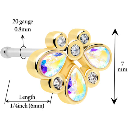 20G 1/4 Aurora Gem Golden Crown Deluxe Nose Bone