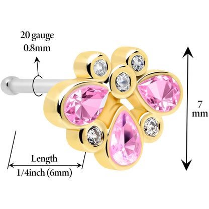 20G 1/4 Pink Gem Golden Crown Deluxe Nose Bone