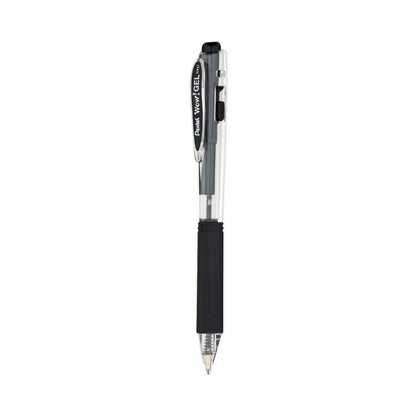 Pentel WOW! Gel Pen Bonus Pack, Retractable, Medium 0.7 mm, Black Ink, Clear/Black Barrel, 24/Pack