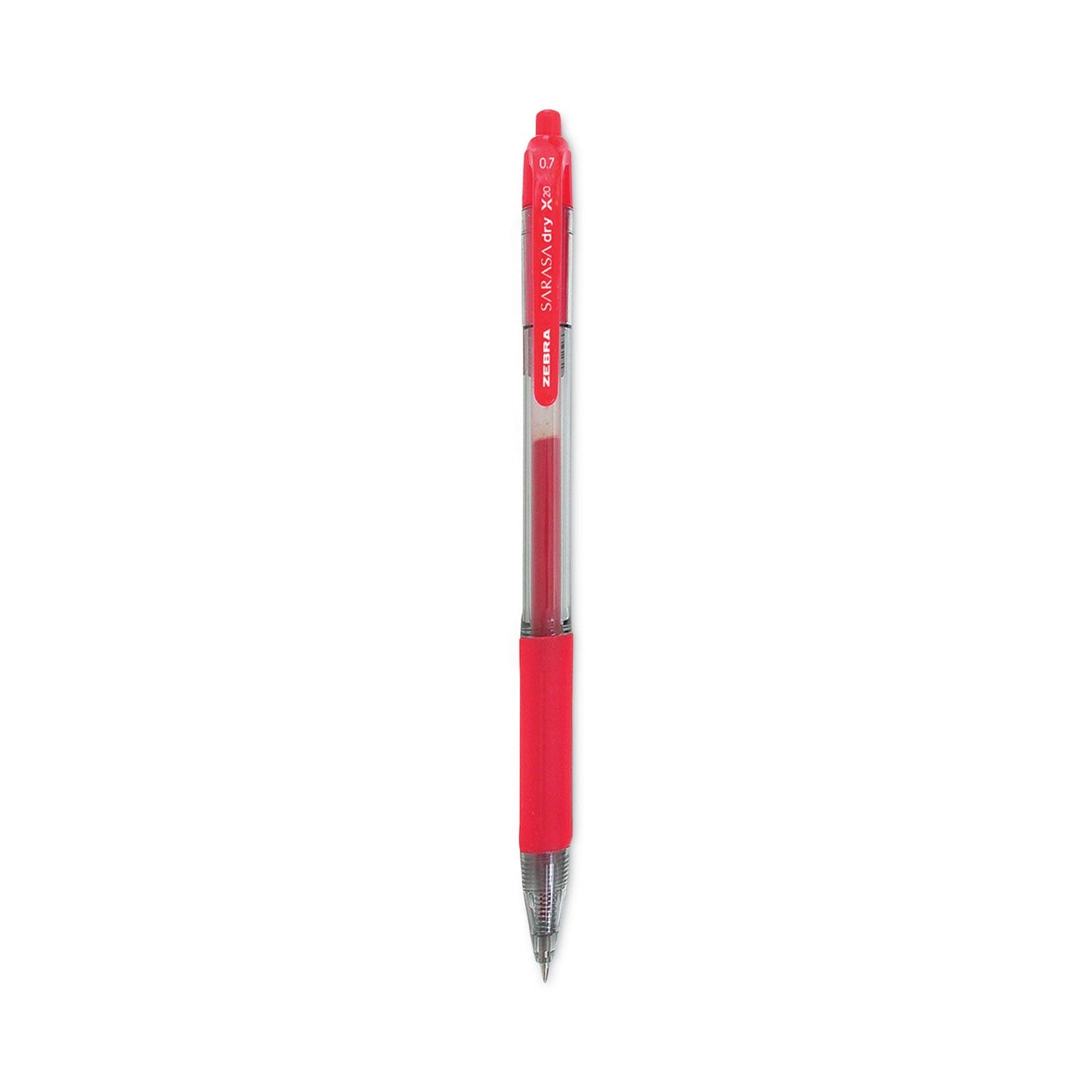Zebra Sarasa Dry Gel X20 Gel Pen, Retractable, Medium 0.7 mm, Red Ink, Translucent Red Barrel, 12/Pack