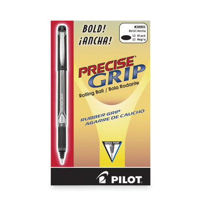 Pilot Precise Grip Roller Ball Pen, Stick, Bold 1 mm, Black Ink, Black Barrel