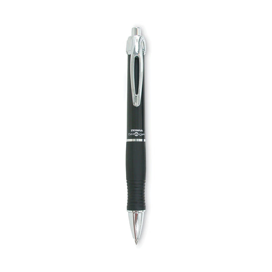 Zebra GR8 Gel Pen, Retractable, Medium 0.7 mm, Black Ink, Black/Silver Barrel, 12/Pack