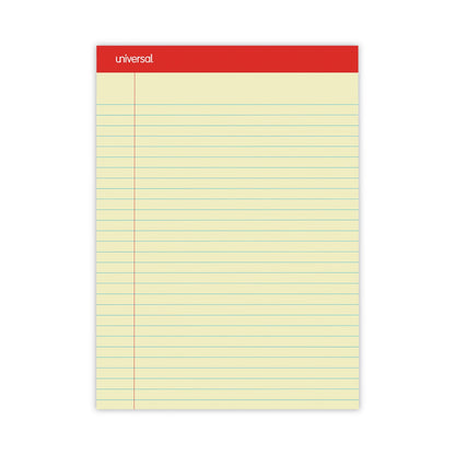 Universal Perforated Ruled Writing Pads, Wide/Legal Rule, Red Headband, 50 Canary-Yellow 8.5 x 11.75 Sheets, Dozen