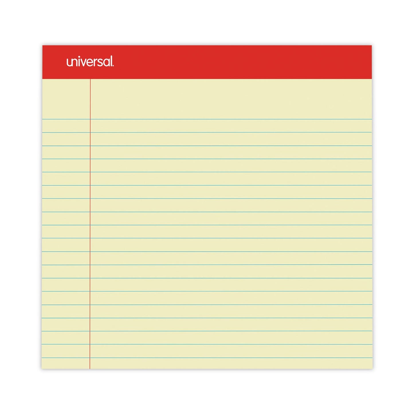 Universal Perforated Ruled Writing Pads, Wide/Legal Rule, Red Headband, 50 Canary-Yellow 8.5 x 11.75 Sheets, Dozen