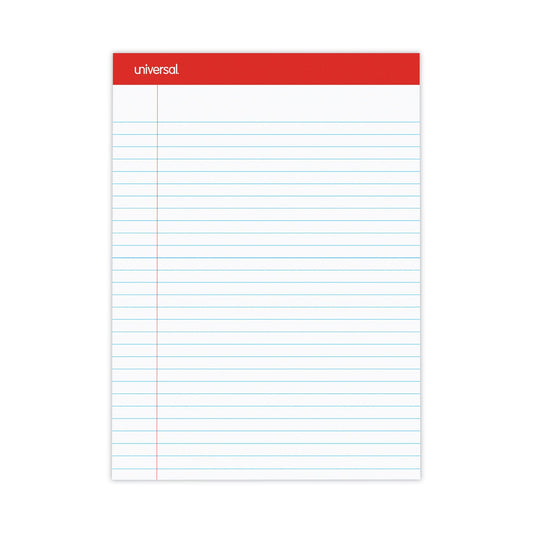 Universal Perforated Ruled Writing Pads, Wide/Legal Rule, Red Headband, 50 White 8.5 x 11.75 Sheets, Dozen