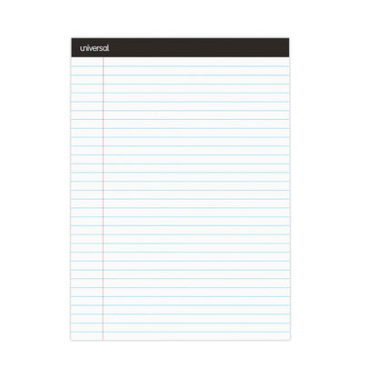 Universal Premium Ruled Writing Pads with Heavy-Duty Back, Wide/Legal Rule, Black Headband, 50 White 8.5 x 11 Sheets, 6/Pack