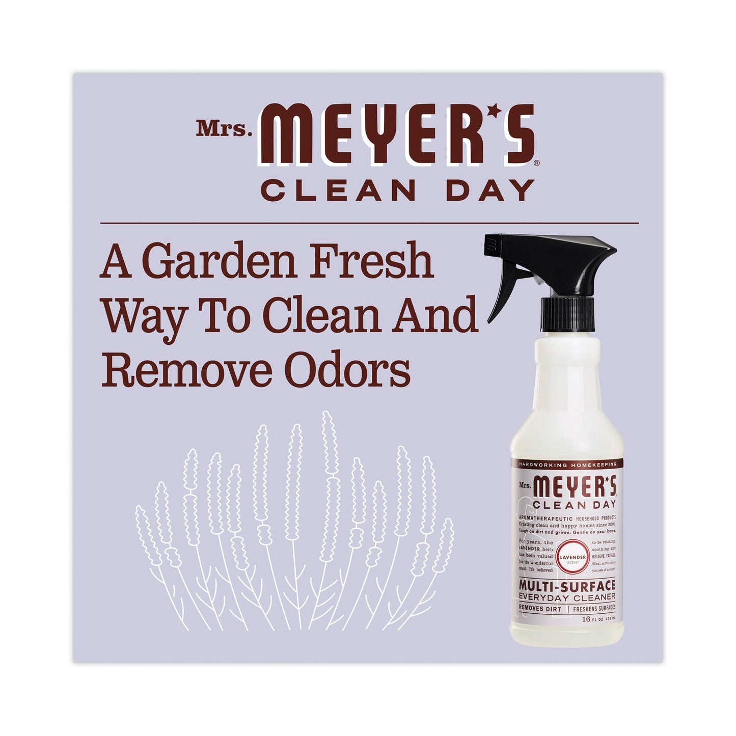 Mrs. Meyer's Multi Purpose Cleaner, Lavender Scent, 16 oz Spray Bottle, 6/Carton