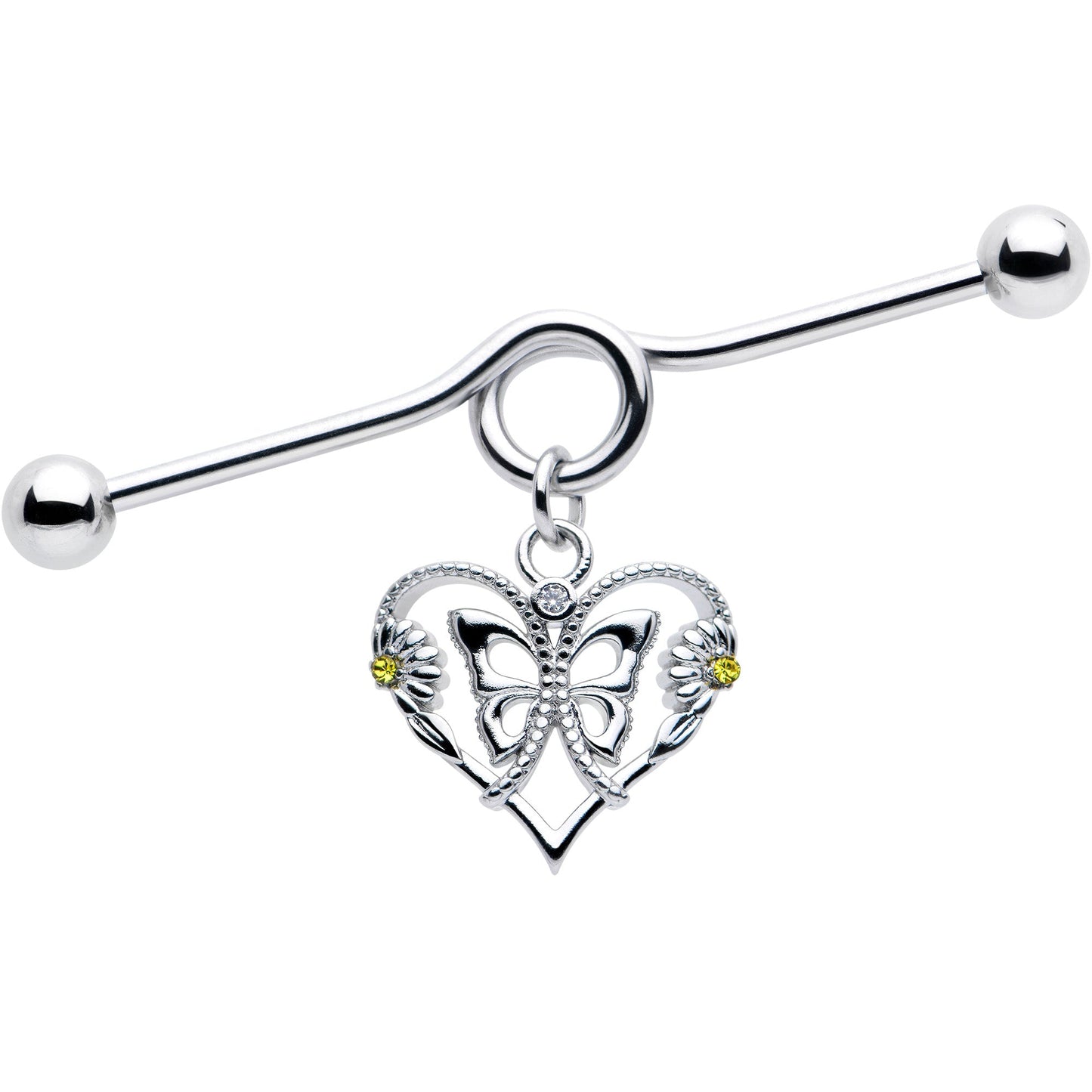 14G Yellow CZ Gem Heart Flower Butterfly Project Bar 38mm