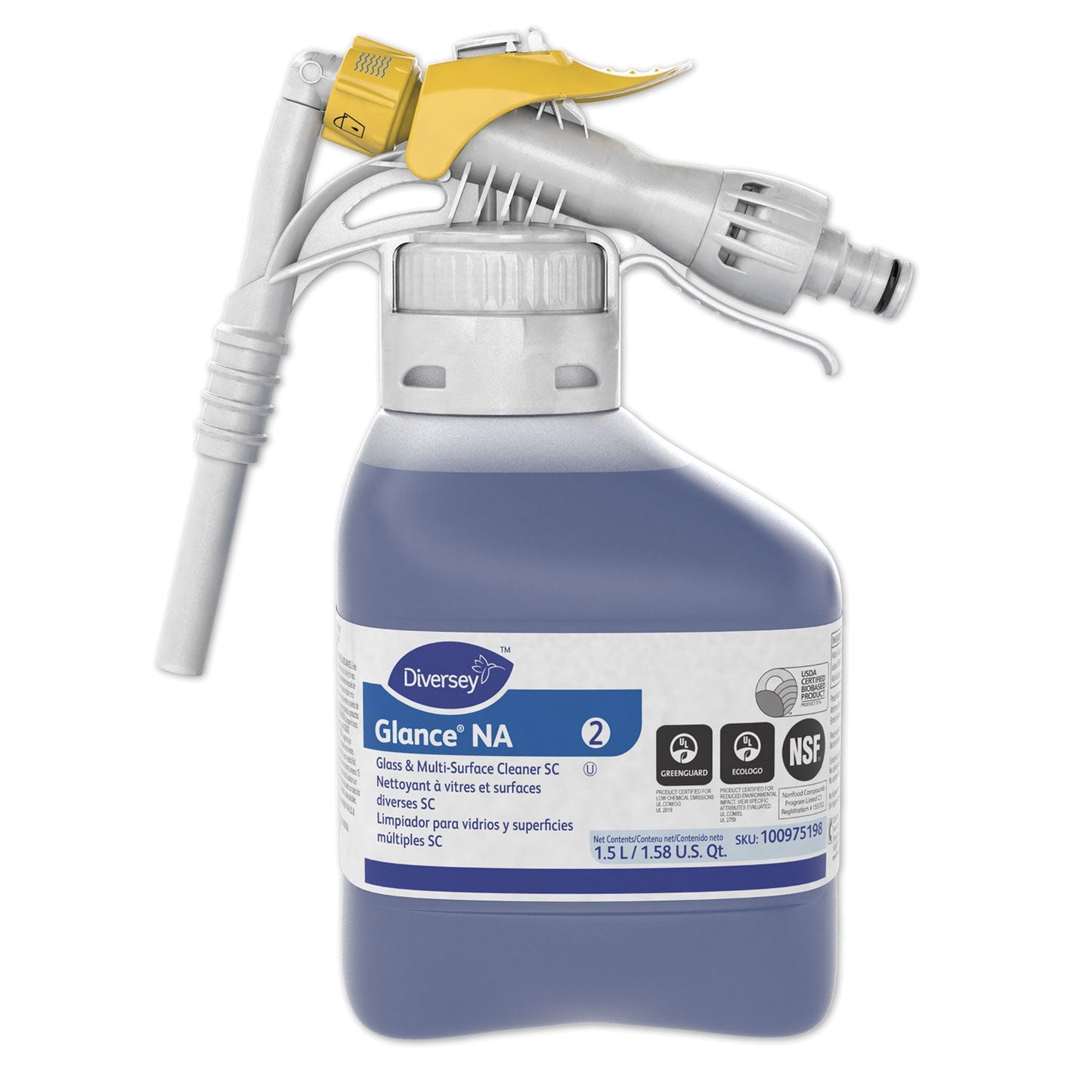 Diversey Glance NA Glass and Multi-Surface Cleaner, 1.5 L, 2/Carton