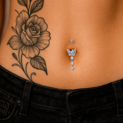 Clear Gem Dramatic Butterfly Dangle Belly Ring
