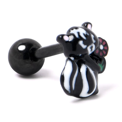 16G 1/4 Black Funky Skunk Cartilage Tragus Earring