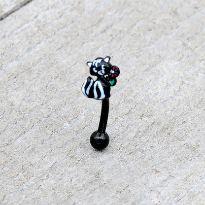 16G 5/16 Black Funky Skunk Curved Eyebrow Ring