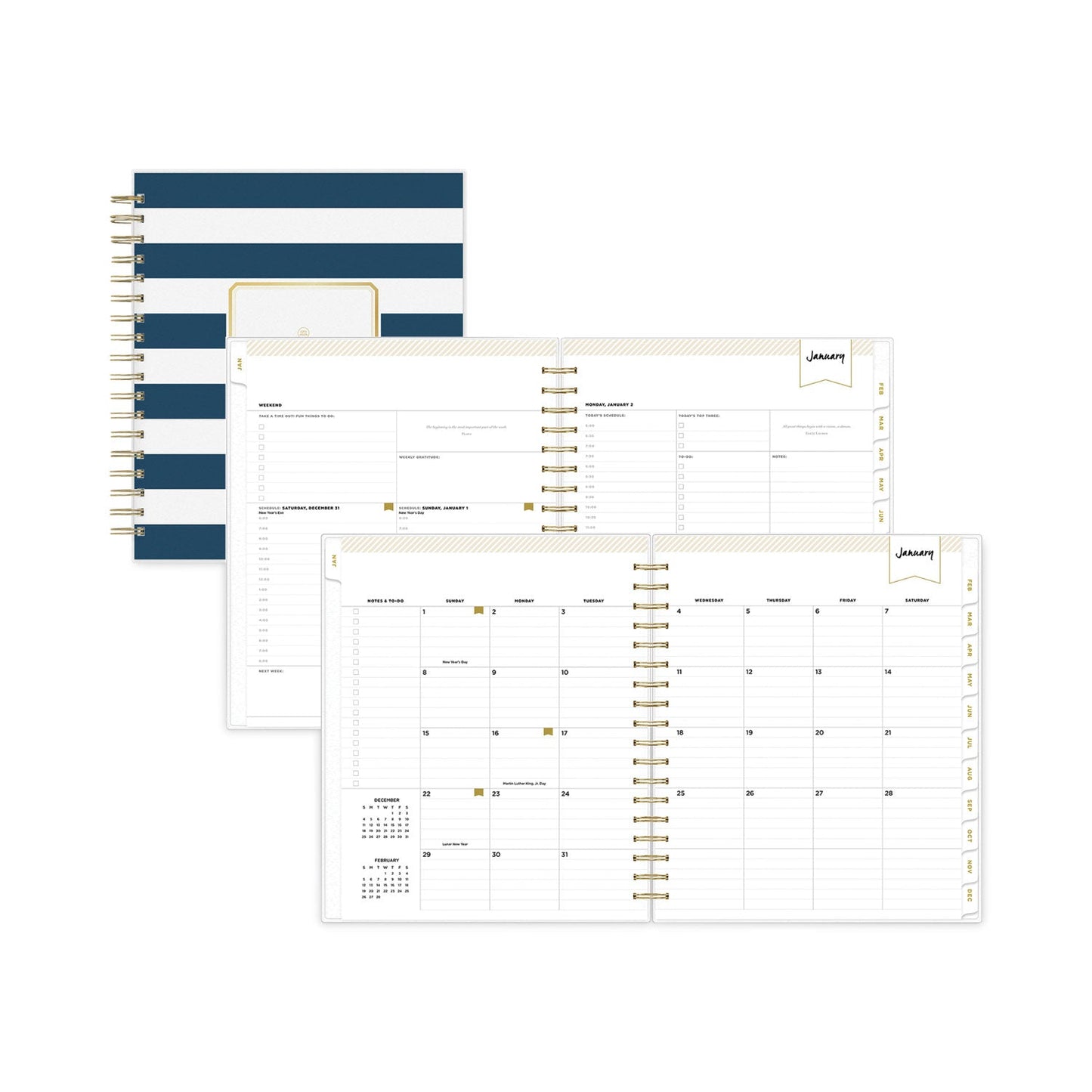 Blue Sky Day Designer Navy Stripe Daily/Monthly Planner, Navy Stripe Artwork, 10 x 8, Navy/White Cover, 12-Month (Jan to Dec): 2023
