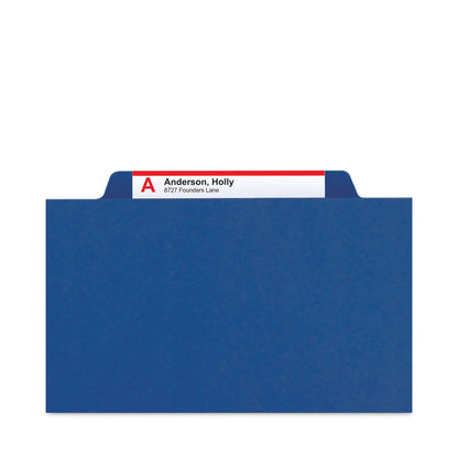 Smead Six-Section Pressboard Top Tab Classification Folders with SafeSHIELD Fasteners, 2 Dividers, Legal Size, Dark Blue, 10/Box