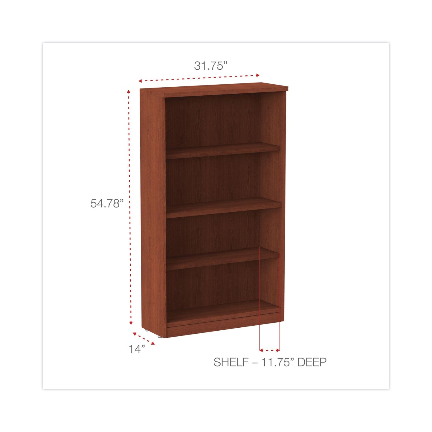 Alera Valencia Series Bookcase, Four-Shelf, 31.75w x 14d x 54.88h, Medium Cherry
