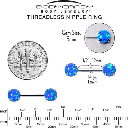 14G 1/2 Blue Synthetic Opal Threadless Barbell Nipple Ring Set