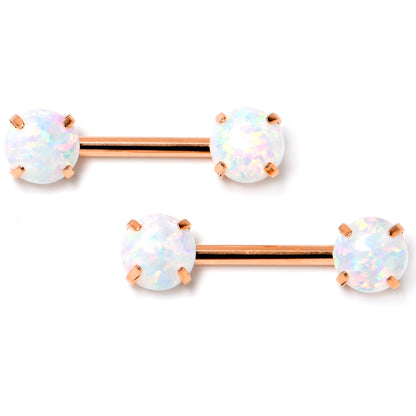 14G 1/2 White Synthetic Opal Rose Hue Threadless Nipple Ring Set