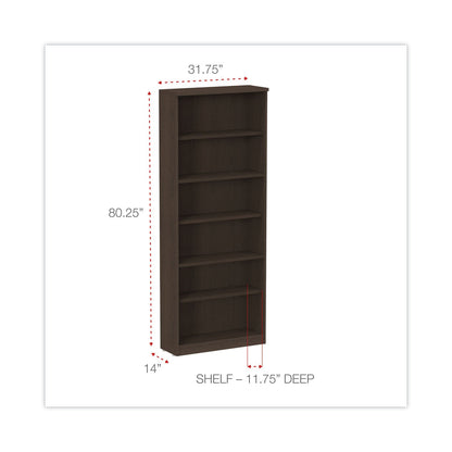 Alera Valencia Series Bookcase, Six-Shelf, 31.75w x 14d x 80.25h, Espresso