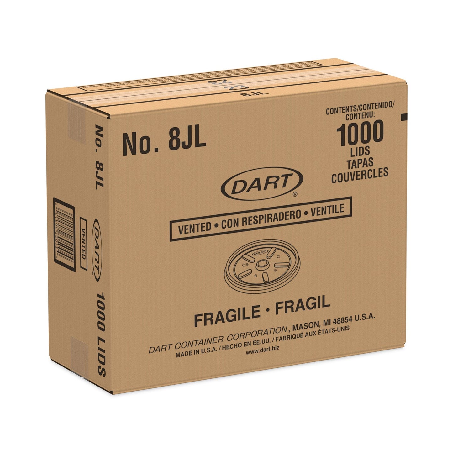 Dart Plastic Lids, Fits 8 oz to 10 oz Hot/Cold Foam Cups, Vented, White, 100/Pack, 10 Packs/Carton