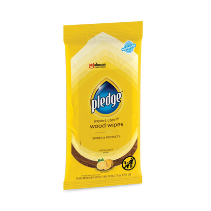 Pledge Lemon Scent Wet Wipes, Cloth, 7 x 10, White, 24/Pack, 12 Packs/Carton
