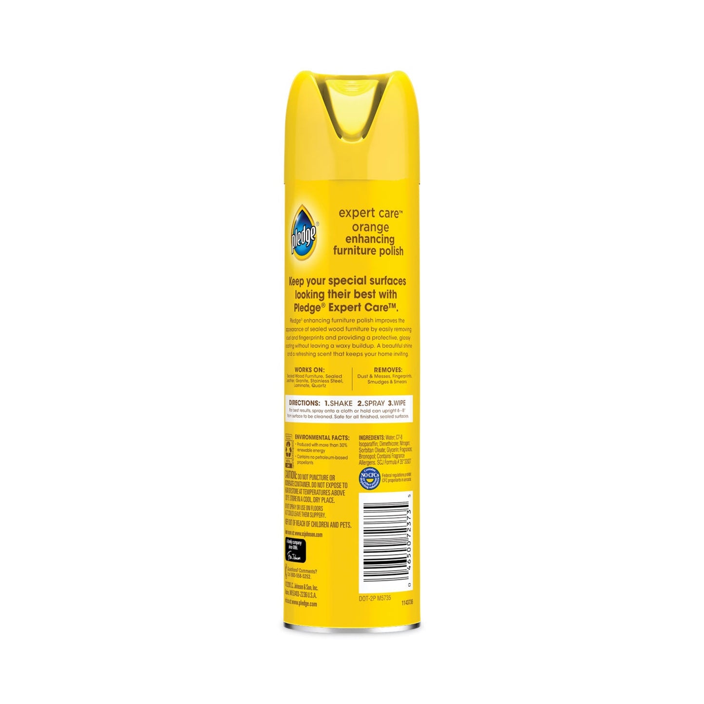 Pledge Furniture Polish, Orange, 9.7 oz Aerosol Spray, 6/Carton