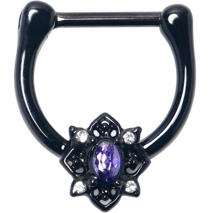 16G 5/16 Purple Gem Black Scrolling Hearts Cartilage Clicker