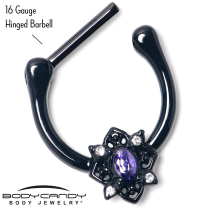 16G 5/16 Purple Gem Black Scrolling Hearts Cartilage Clicker