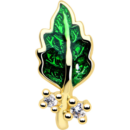 20G 7mm Clear Gem Green Leaf Golden L Shape Nose Ring