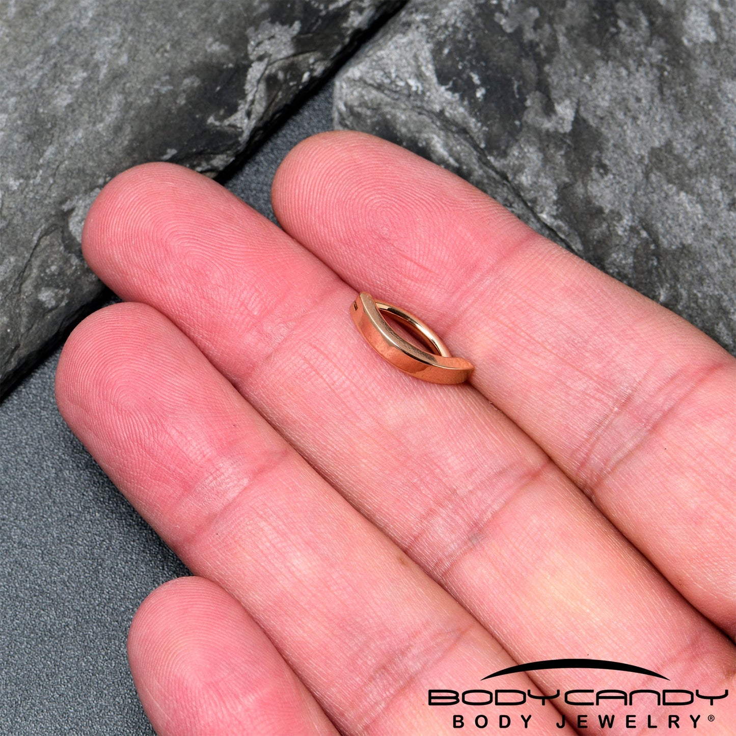 14G 3/8 Rose Gold Tone 316L Surgical Steel Smooth Style Hinged Hoop Belly Ring