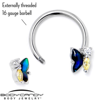 16G 3/8 Yellow Clear Gem Dark Butterfly Horseshoe Circular Barbell