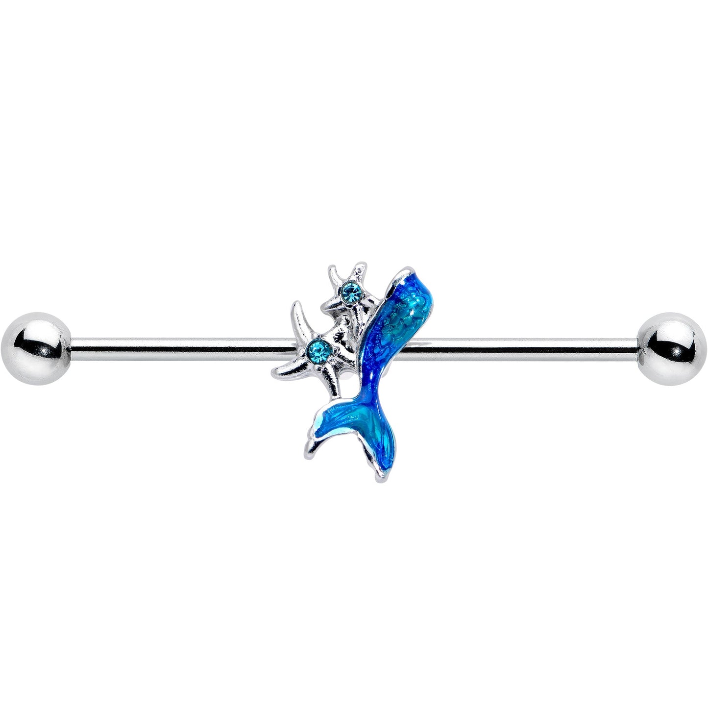 14G Blue Gem Blue Mermaid Tail Star Industrial Barbell 38mm