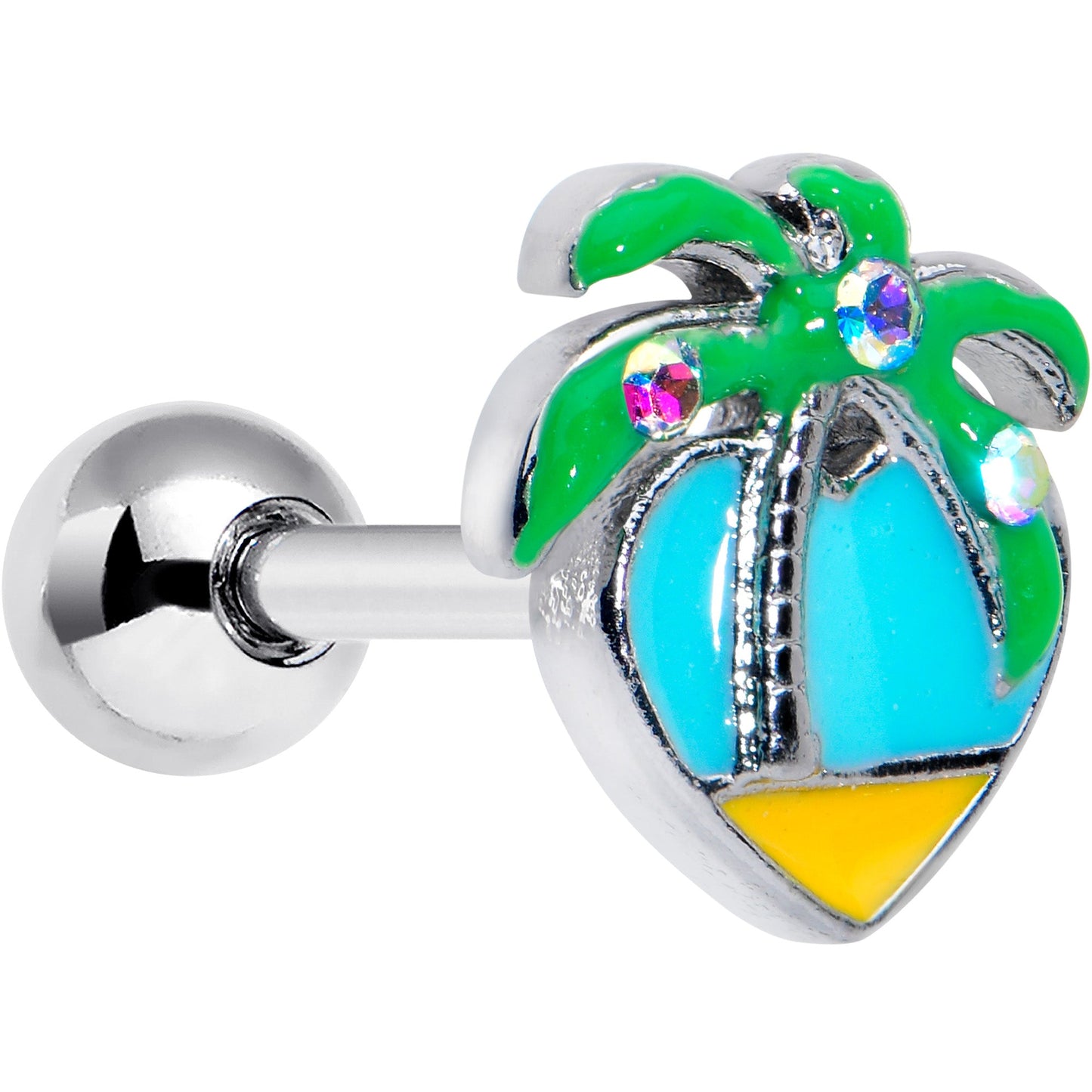 16G 1/4 Aurora Gem Beach Heart Palm Tree Cartilage Tragus Earring