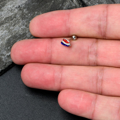 16G 1/4 Red Blue Clear Gem Patriotic Hat Cartilage Tragus Earring