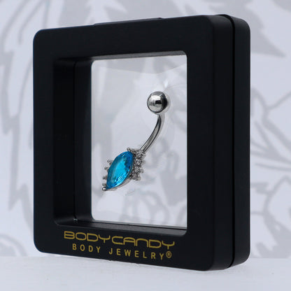 Clear Blue Gem Firey Drop Belly Ring