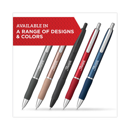 Sharpie S-Gel Premium Metal Barrel Gel Pen, Retractable, Medium 0.7 mm, Black Ink, Black Barrel, 4/Pack