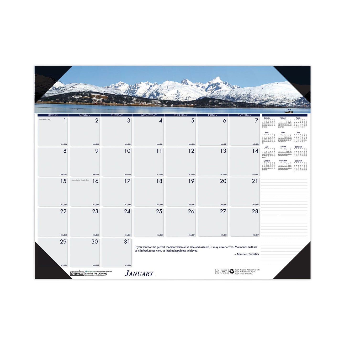 House of Doolittle Earthscapes Recycled Monthly Desk Pad Calendar, Mountains of the World Photos, 22 x 17, Black Corners,12-Month(Jan-Dec): 2023