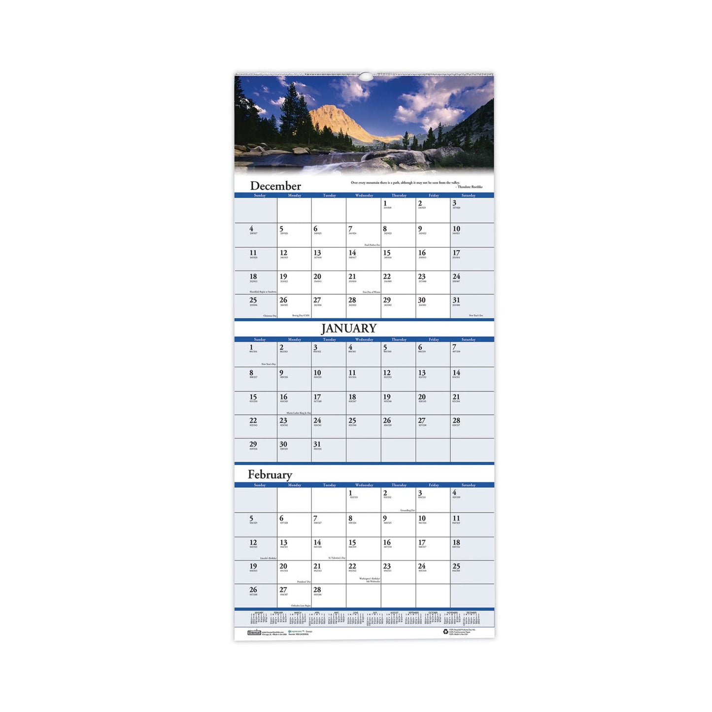 House of Doolittle Earthscapes Recycled 3-Month Vertical Wall Calendar, Scenic Photography, 8 x 17, White Sheets, 14-Month (Dec-Jan): 2022-2024