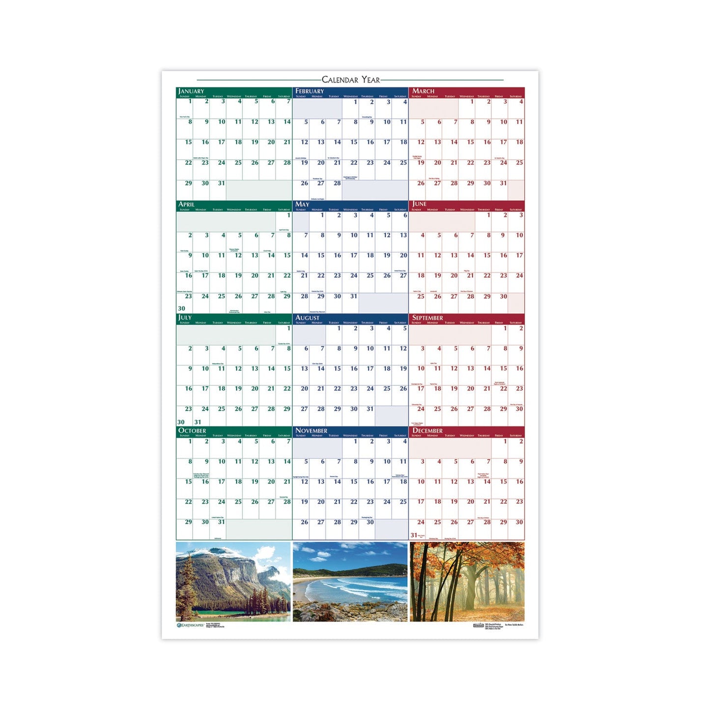 House of Doolittle Earthscapes Recycled Reversible/Erasable Yearly Wall Calendar, Nature Photos, 18 x 24, White Sheets, 12-Month (Jan-Dec): 2023