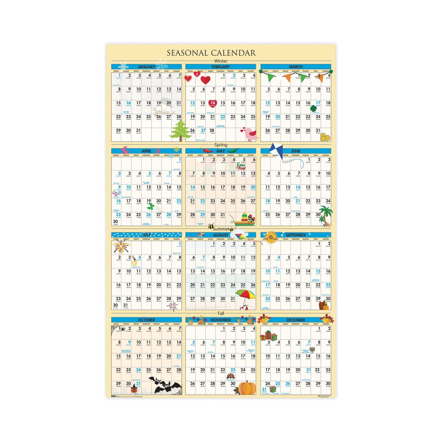 House of Doolittle Recycled Seasonal Laminated Wall Calendar, Earthscapes Illustrated Seasons Artwork, 24 x 37, 12-Month (Jan to Dec): 2023