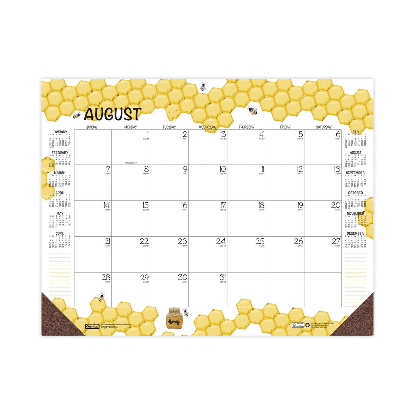 House of Doolittle Recycled Honeycomb Desk Pad Calendar, 22 x 17, White/Multicolor Sheets, Brown Corners, 12-Month (Aug to July): 2023