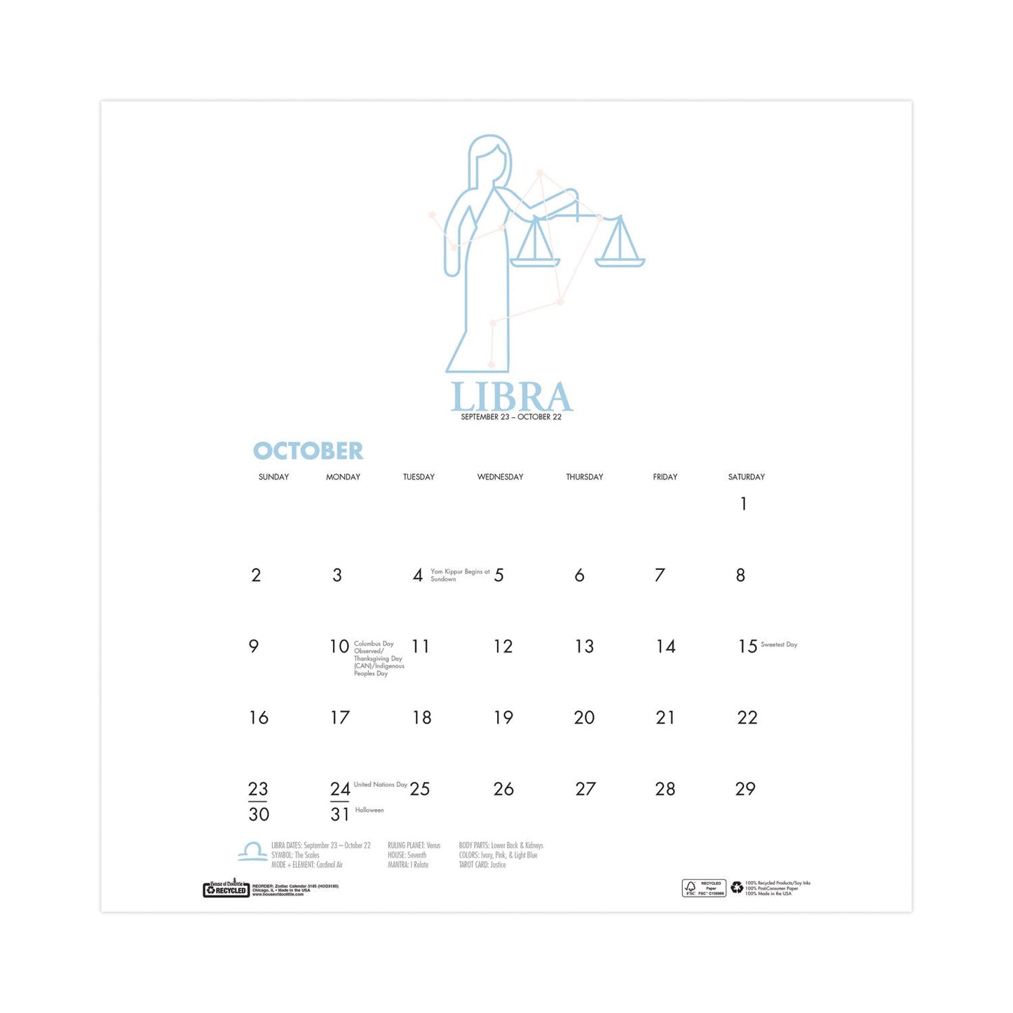 House of Doolittle Recycled Academic Zodiac Wall Calendar, 14 x 11, Multicolor Sheets,12-Month (Aug to July): 2023