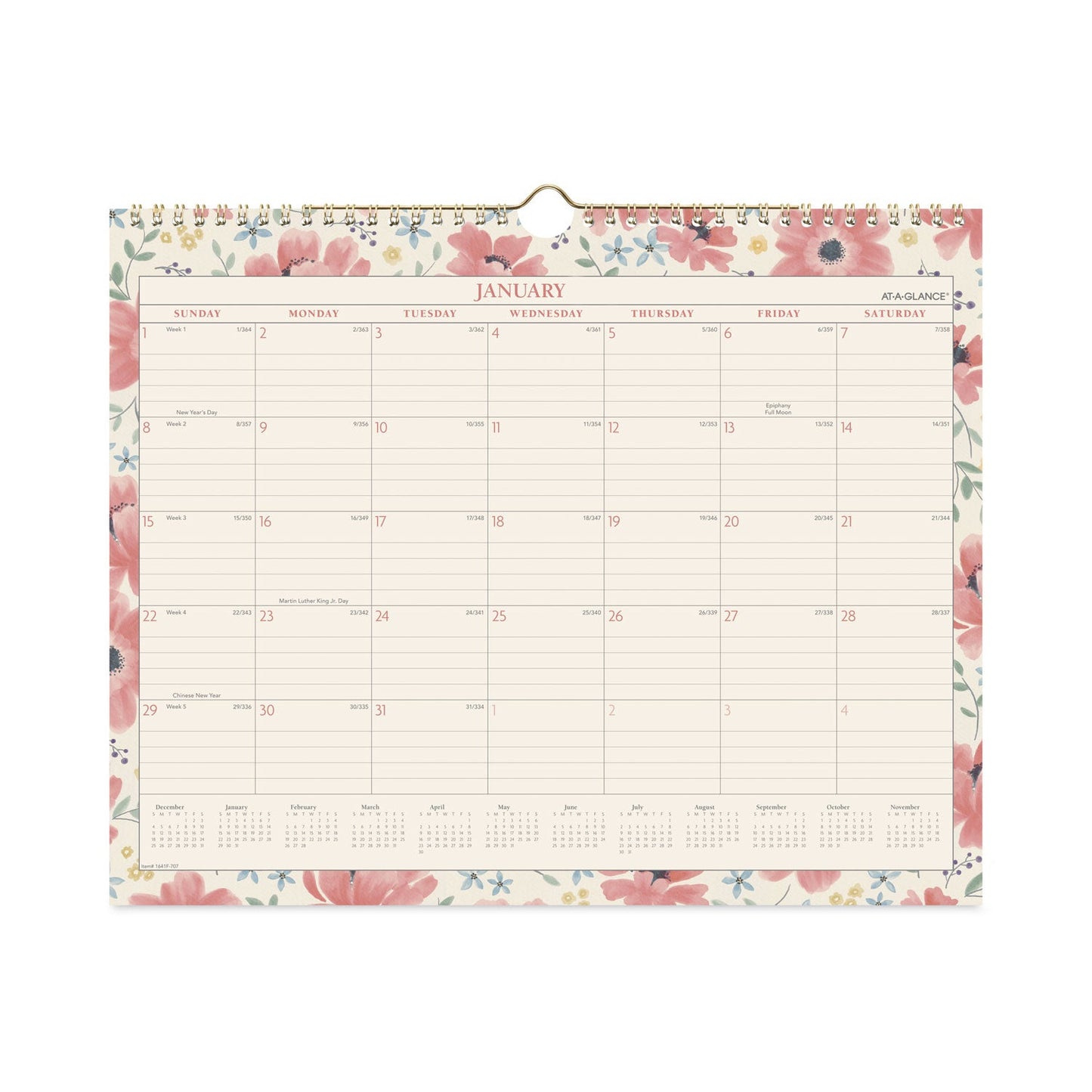 AT-A-GLANCE Badge Floral Wall Calendar, Badge Floral Artwork, 15 x 12, White/Multicolor Sheets, 12-Month (Jan to Dec): 2023