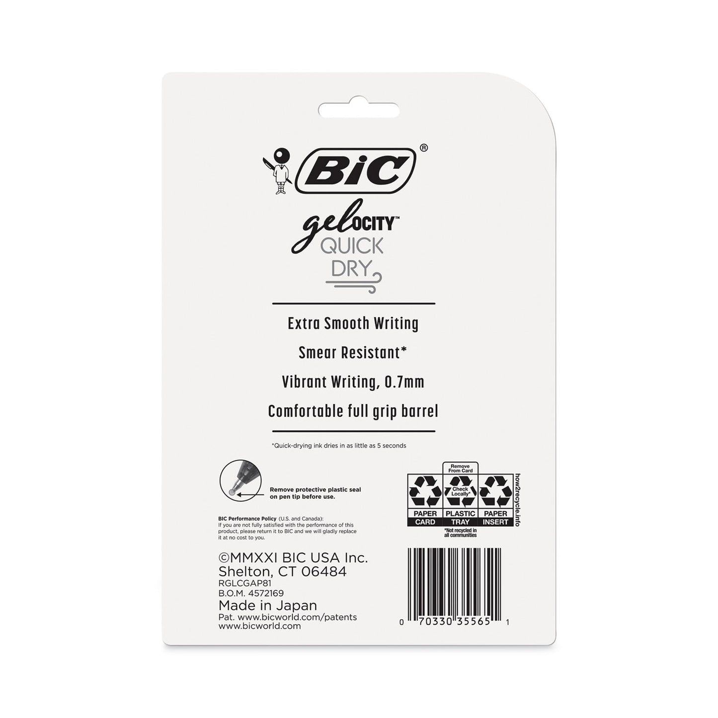 BIC Gel-ocity Quick Dry Gel Pen, Retractable, Medium 0.7 mm, Assorted Ink and Barrel Colors, 8/Pack