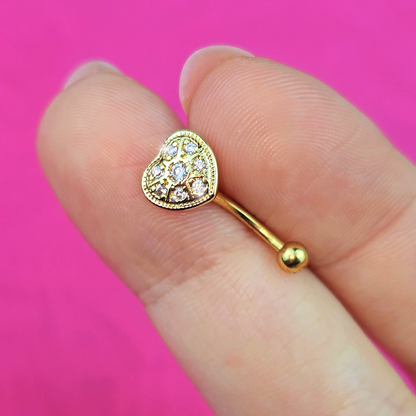 16G 5/16 Clear Gem Gold Tone Ultra Luxe Heart Curved Eyebrow Ring