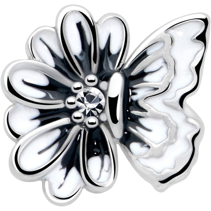 20G 1/4 Clear CZ Gem Butterfly Blossom White L Shape Nose Ring