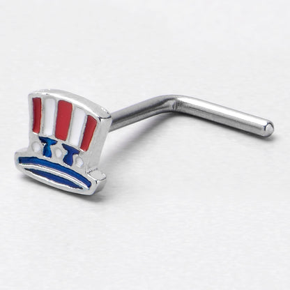 20G 7mm Patriotic Uncle Sam Top Hat L Shape Nose Ring