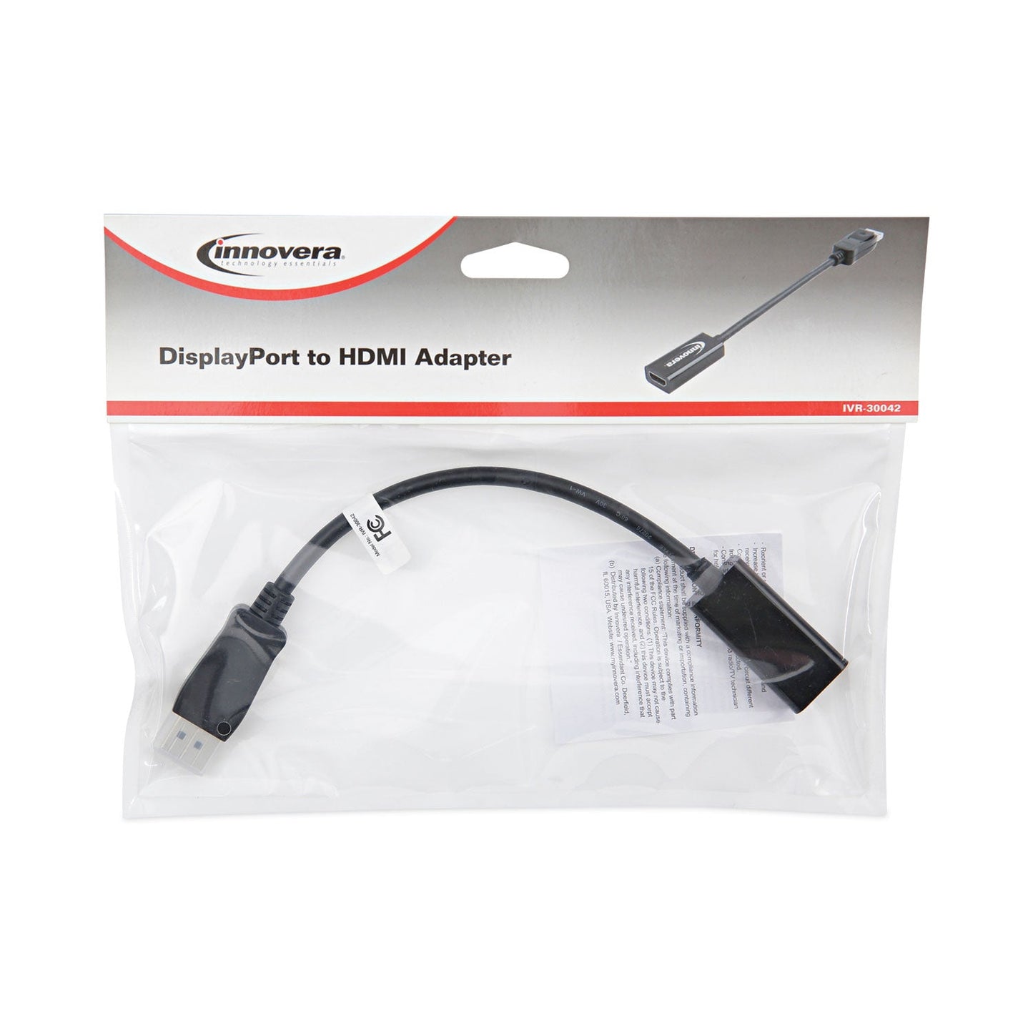 Innovera DisplayPort-HDMI Adapter, 0.65 ft, Black