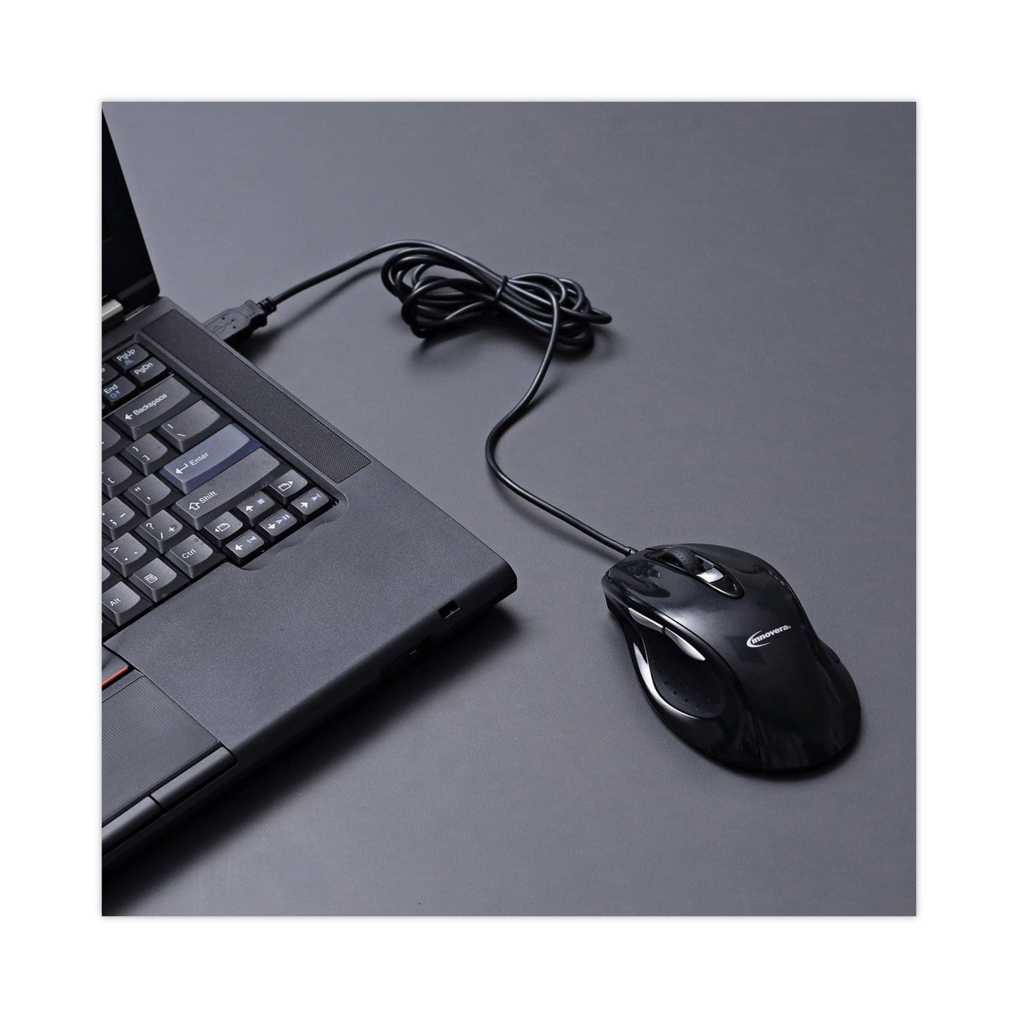 Innovera Full-Size Wired Optical Mouse, USB 2.0, Right Hand Use, Black