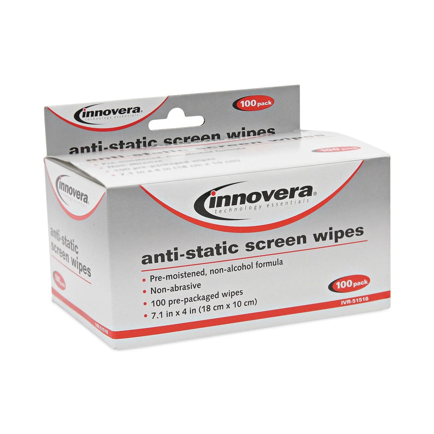 Innovera Antistatic Screen Cleaning Wipes, Cloth, 4.75,  x 7.25, White, 100/Pack